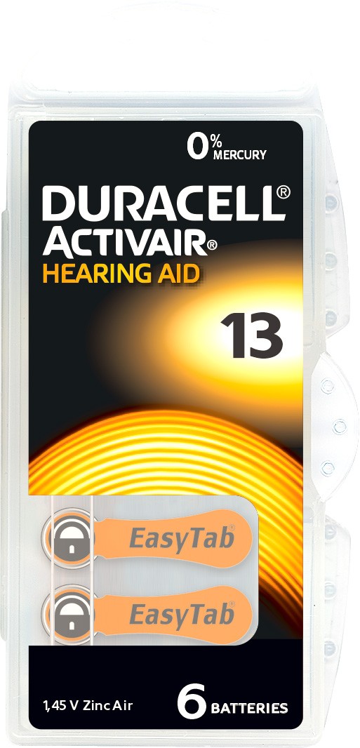 Duracell Batterie Zinc Air, 13, 1.45V Activair, Retail Blister (6-Pack) Hörgerätebatterie