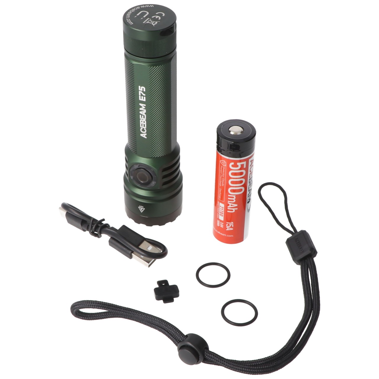 AceBeam E75 Quad Core LED Taschenlampe grün, 5.000K, bis zu 3000 Lumen Helligkeit, inklusive 21700 5000mAh Li-Ion Akku