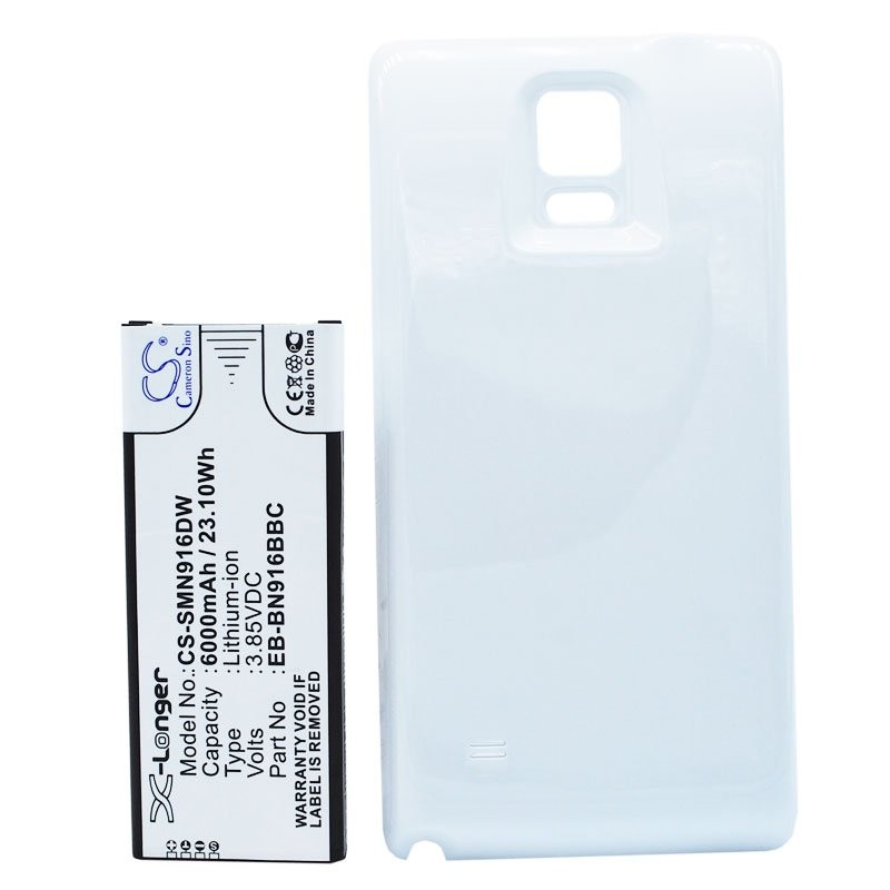 Akku mit Zusatzdeckel schwarz passend für Galaxy Note 4 Akku EB-BN916BBC 6000mAh, 97.90 x 39.56 x 11.30mm