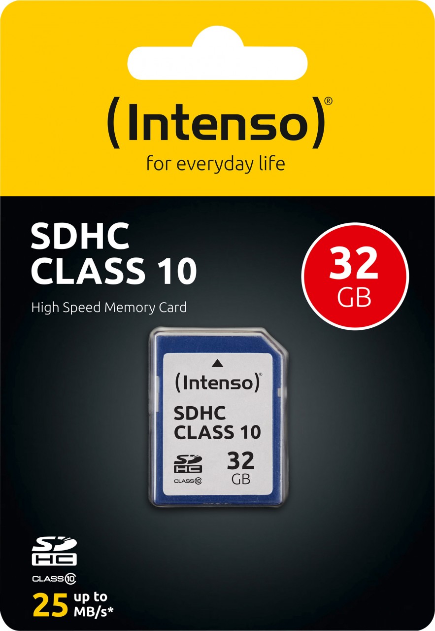 Intenso SDHC-Card 32GB, Class 10 (R) 25MB/s, (W) 10MB/s, Retail-Blister