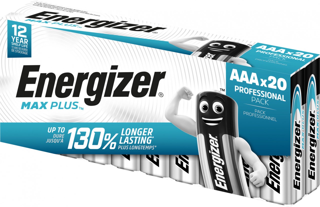 Energizer Batterie Alkaline, Micro, AAA, LR03, 1.5V Max Plus, Retail Blister (20-Pack)