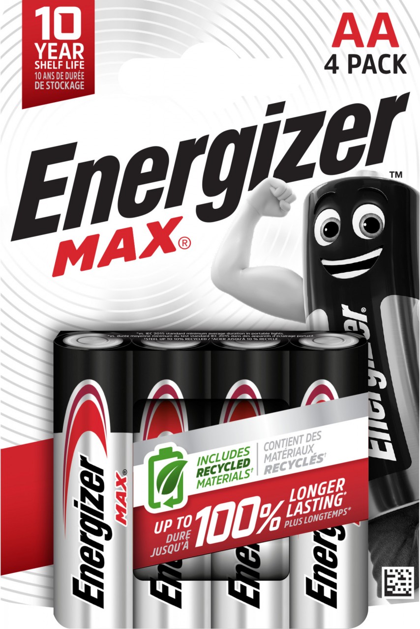 Energizer Batterie Alkaline, Mignon, AA, LR06, 1.5V Max, Retail Blister (4-Pack)