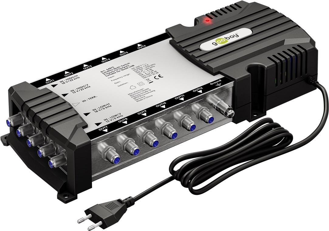 Goobay Sat-Multischalter 5 Eingänge/12 Ausgänge - Verteiler für max. 12 Teilnehmer von einem Satelliten