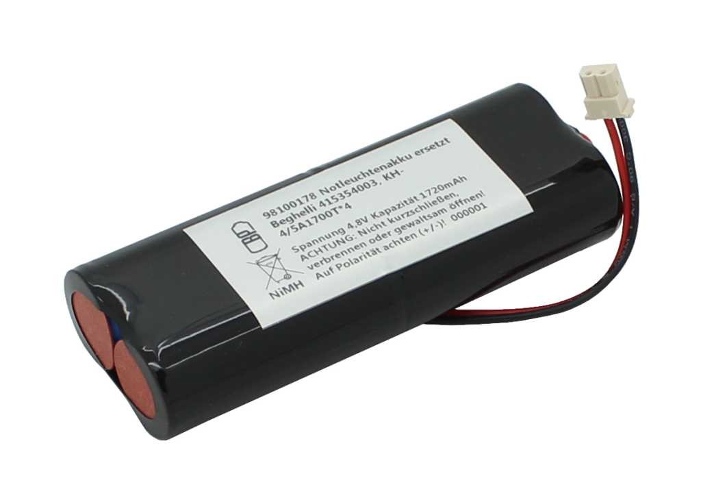 Notleuchtenakku NiMH 4,8V 1720mAh L2x2 4/5A mit Kabel und Stecker ersetzt Beghelli