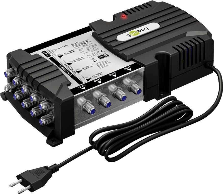 Goobay Sat-Multischalter 9 Eingänge/4 Ausgänge - Verteiler für max. 4 Teilnehmer von zwei Satelliten