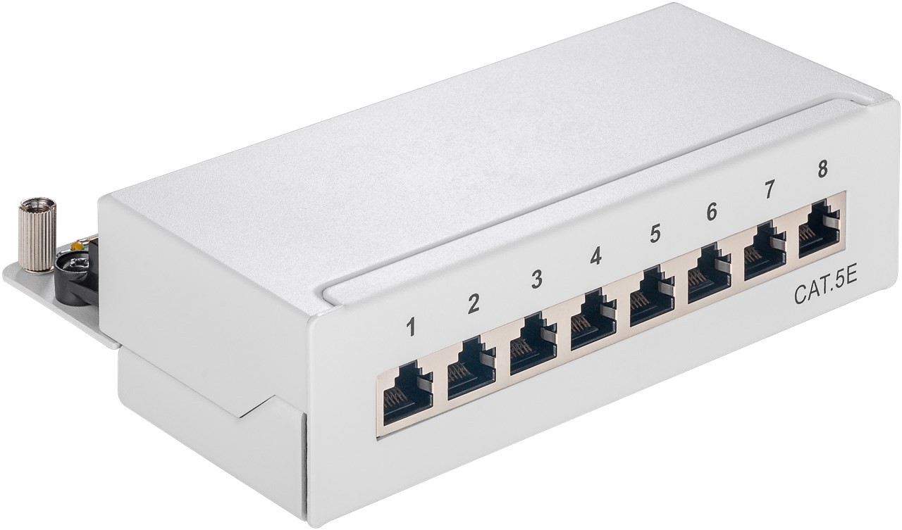 Goobay CAT 5e Mini/Desktop Patch Panel, 8 Port, (1 HE) - STP geschirmt, Grau