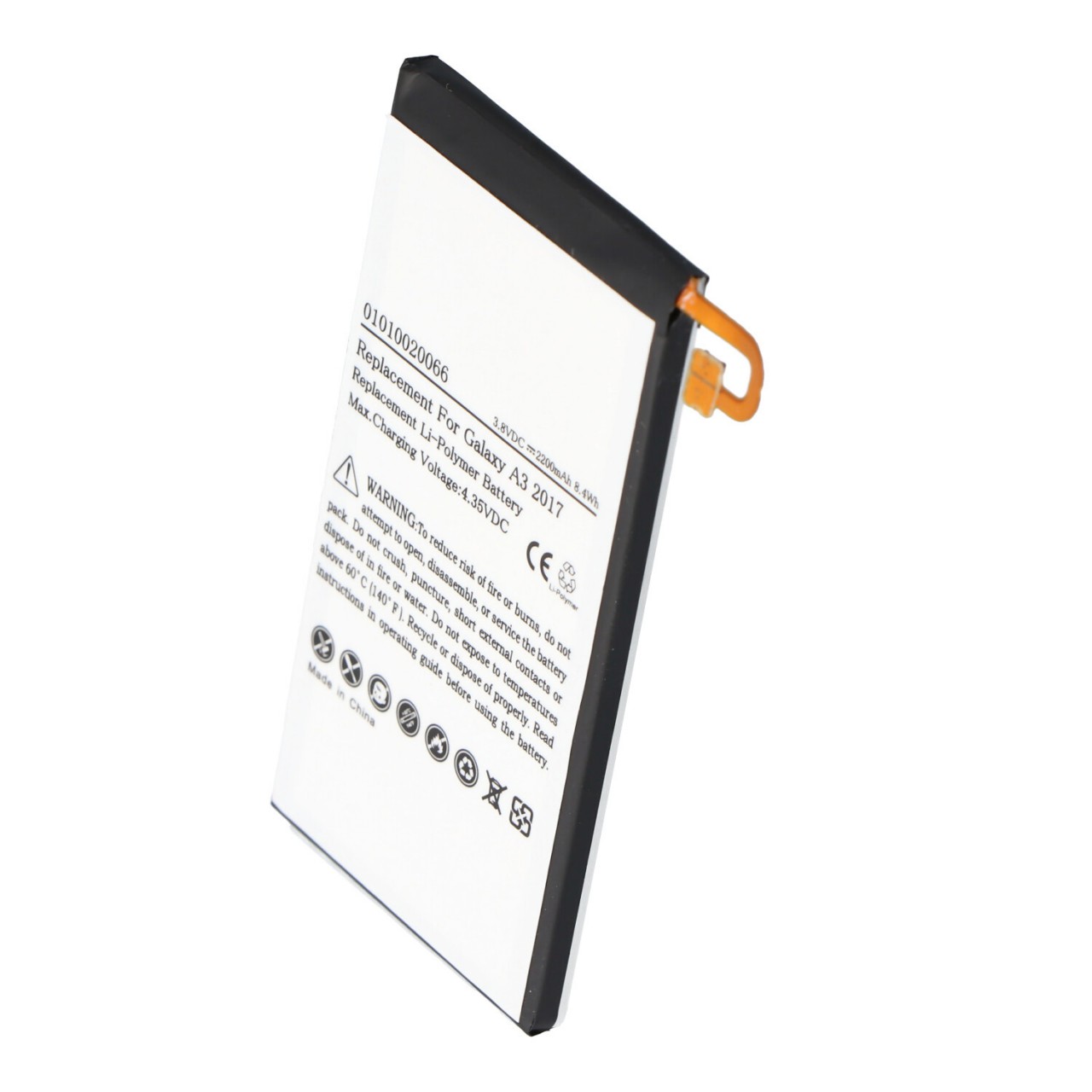 Akku passend für Samsung Galaxy A3 2017, Li-Polymer, 3,8V, 2200mAh, 8,4Wh, built-in, ohne Werkzeug