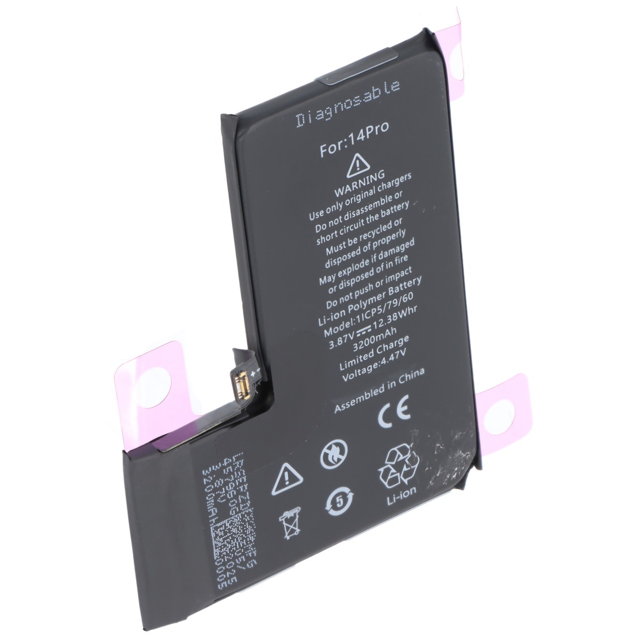Akku passend für Apple iPhone 14 Pro, diagnostizierbar, Li-Polymer, 3,87V, 3200mAh, 12,38Wh,  ohne Werkzeug