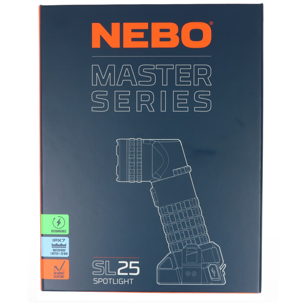 Nebo MASTER SERIES SL25, bis zu 2500 Lumen, mit Schwenkkopf, USB-C Ladeanschluss, vier Leuchtmodi
