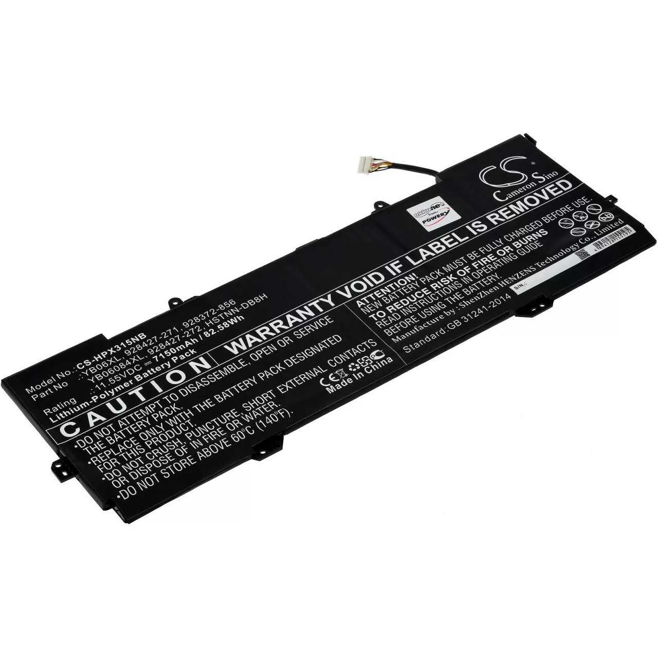 Akku passend für Laptop HP Spectre X360 15-ch002ng, X360 15-ch032ng, Typ YB06XL u.a. - 11,55V - 7150 mAh