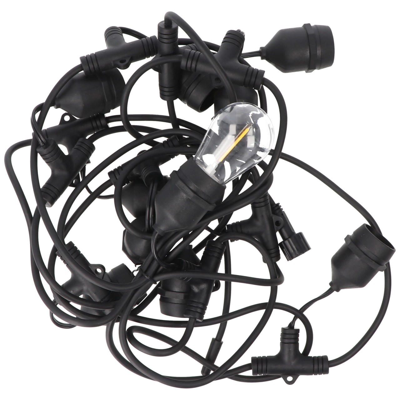 Velamp CASSIOPEA: Solarbetriebene Lichterkette IP44, 10 Meter, 10 transparente Glühbirnen, schwarzes Kabel