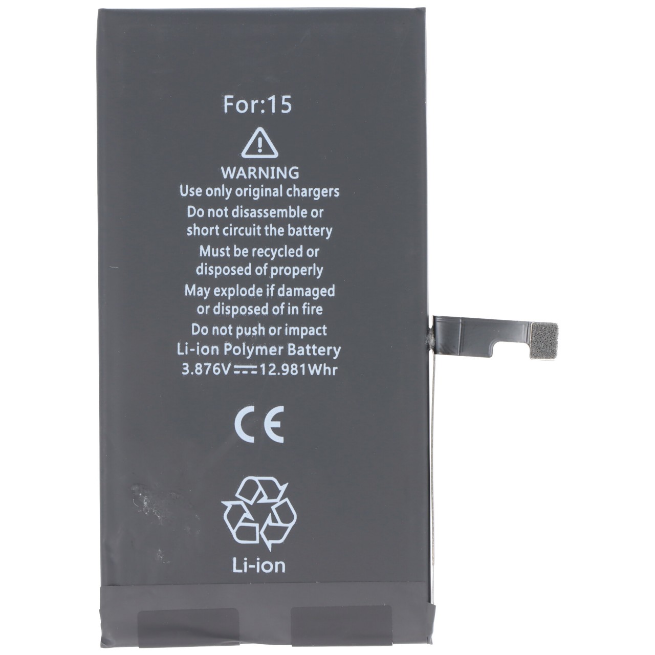 Akku passend für Apple iPhone 15, Li-Polymer, 3,87V, 3349mAh, 12,98Wh,  ohne Werkzeug