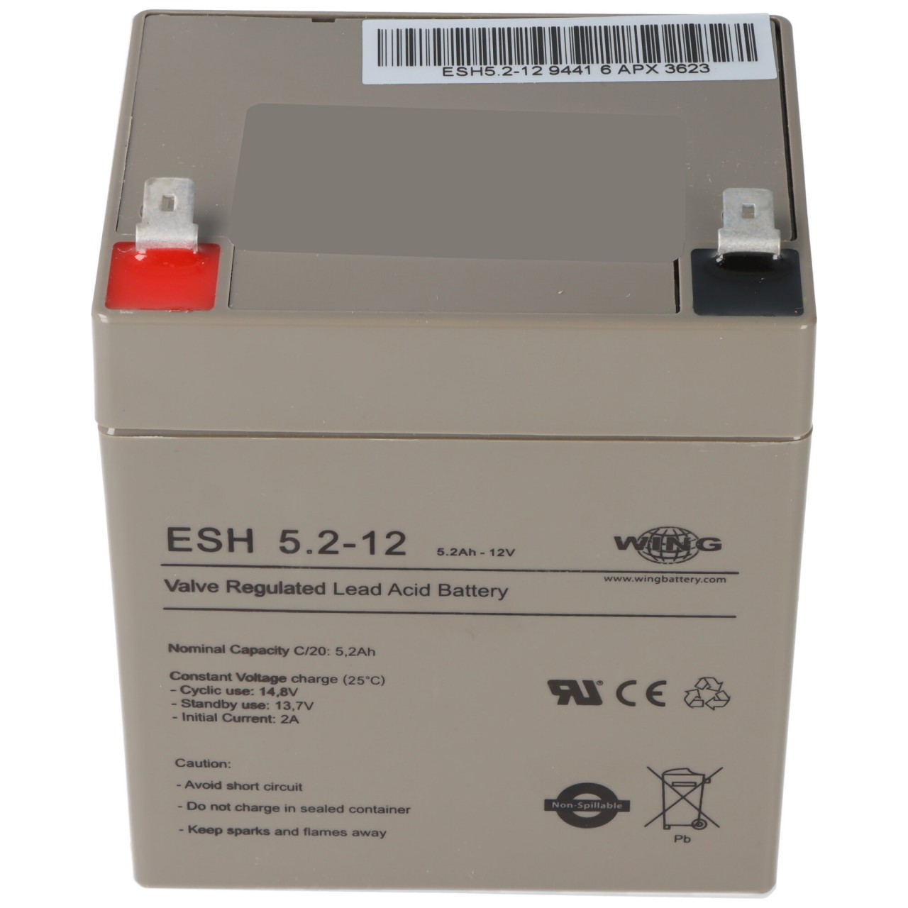 Wing ESH5.2-12 AGM Blei Akku 12 Volt 5,2 Ah perfekt für u.a. Sicherheitsbeleuchtung, USV-Anlagen, IT-Center und Telekom Anwendungen geeignet