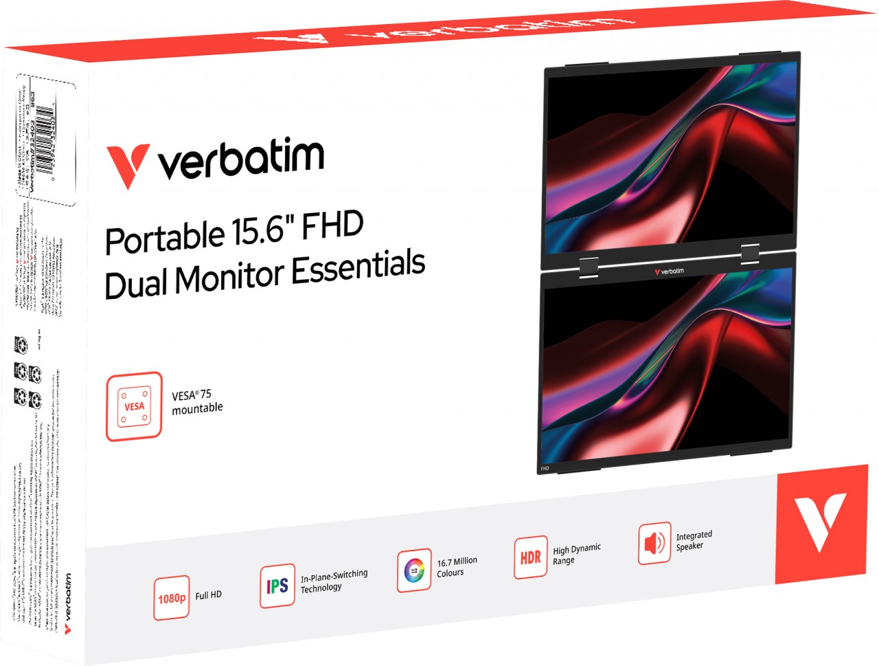 Verbatim Portable Dual Monitor, 2 x 15.6'' (39.62cm), LCD, Full HD USB-C, Mini HDMI, IPS, 16:9, inkl. Hülle, Retail
