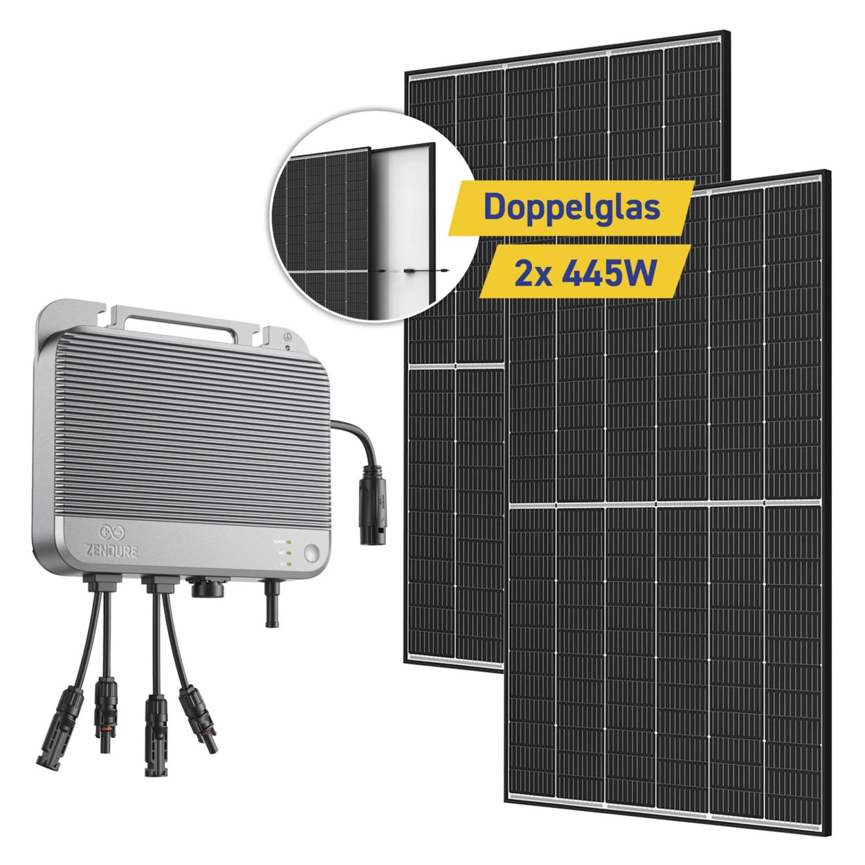 Komplett-Set 890W Balkonkraftwerk mit Zendure SolarFlow 800 Micro-Wechselrichter und 2x Trina Solarmodul 445W