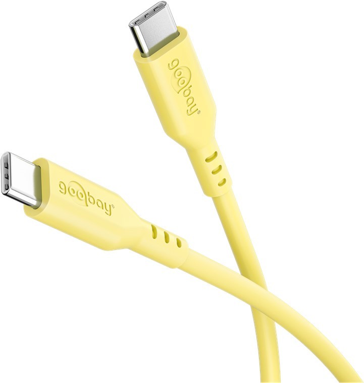 USB-C Silikon-Ladekabel, für USB-C Geräte, schnellladefähig, Knickschutz, Länge 1,5 Meter, gelb