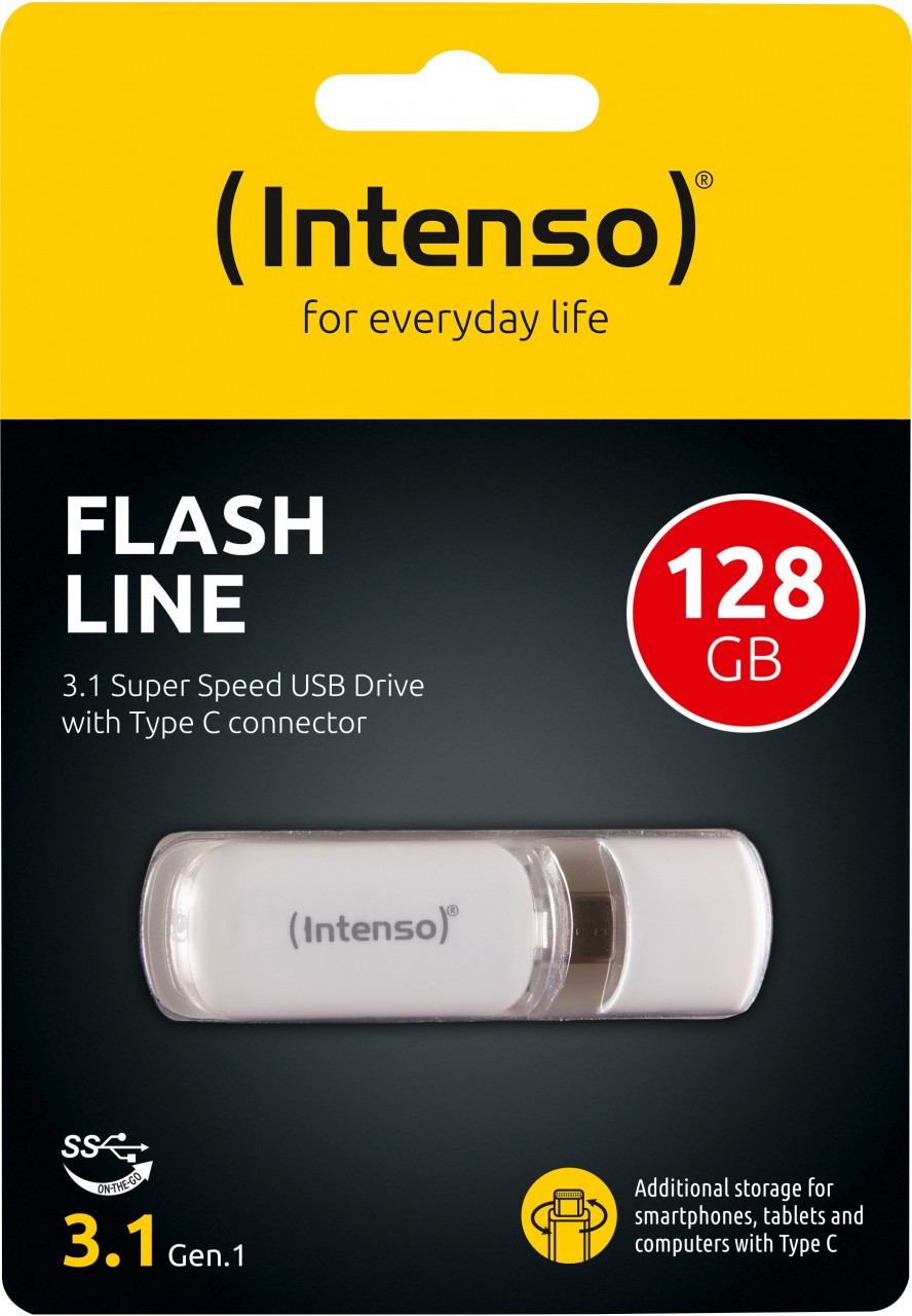 Intenso USB 3.1 OTG Stick 128GB, Flash Line, weiss Typ-C, (R) 70MB/s, Retail-Blister