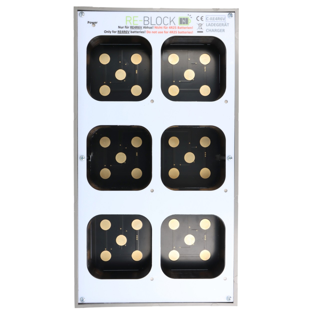 4R25 Akku-Ladegerät für 1-6 4R25 wiederaufladbare Akkus, LED-Anzeige für Power und Ladezustand, Kurzschluss und Überstromschutz, nicht für Einweg 4R25 Batterien verwenden !