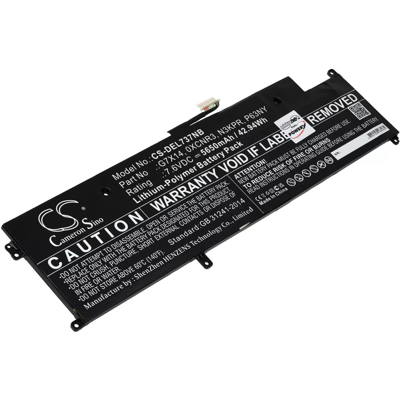 Akku passend für Laptop Dell Latitude 13 7370, Latitude E7370, Typ XCNR3 - 7,6V - 5650 mAh