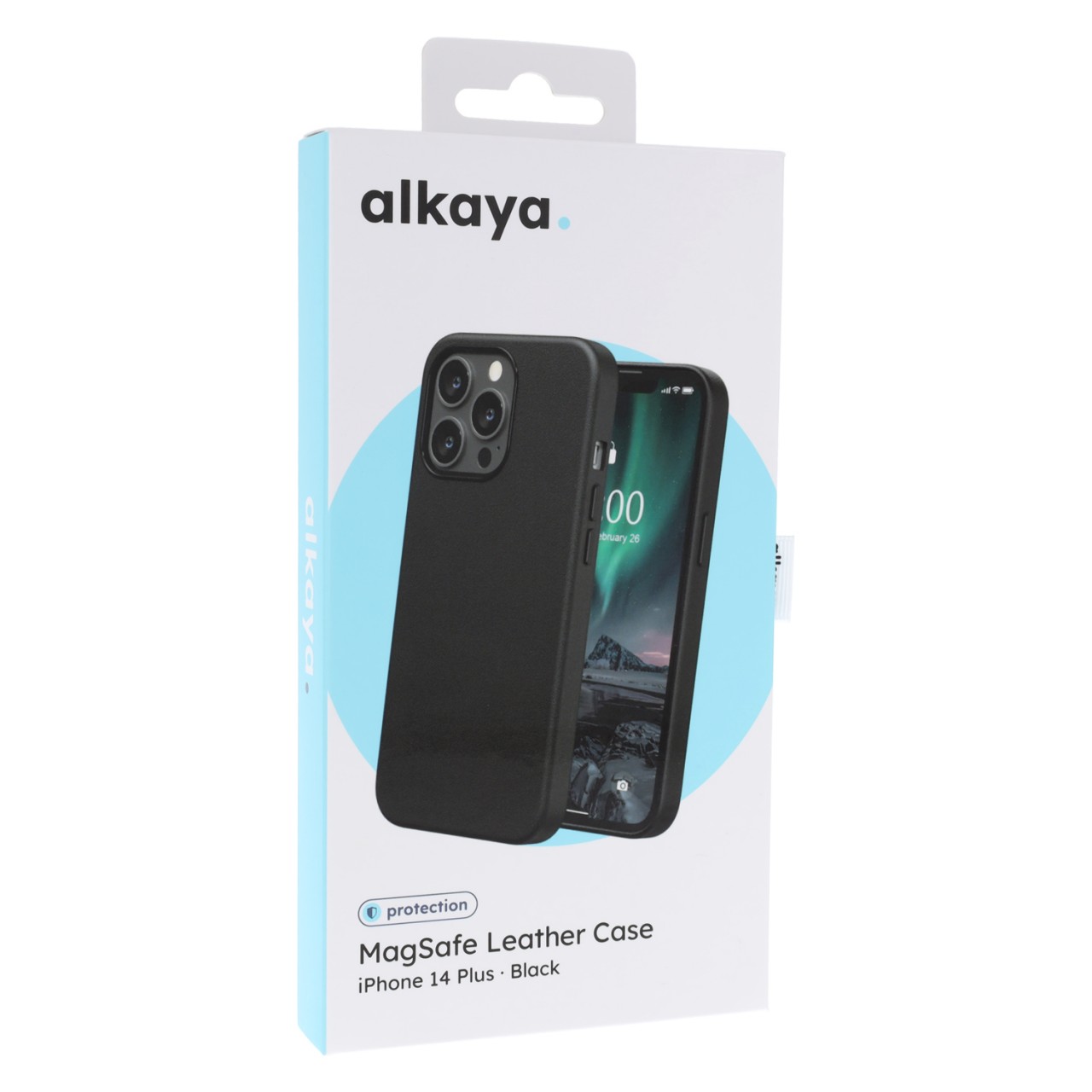 alkaya. LUCID MagSafe kompatible Lederschutzhülle für iPhone 14 Plus, Schwarz