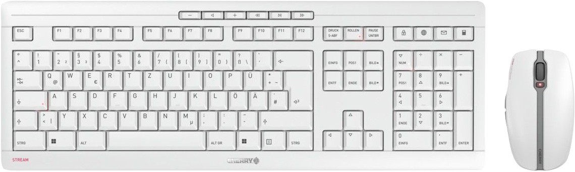 Cherry Tastatur-Maus Set STREAM Desktop, Wireless, hellgrau DE, Optisch, 2400 dpi, Retail