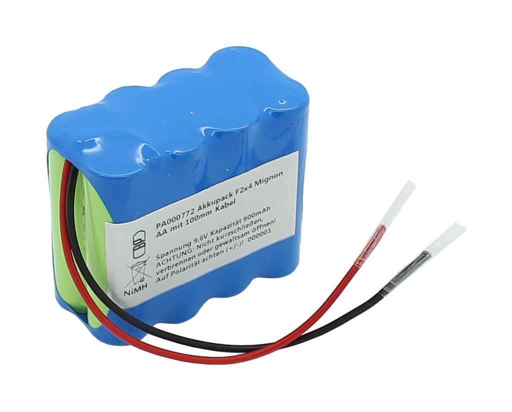Akkupack NiMH 9,6V 900mAh F2x4 Mignon AA mit 100mm Kabel