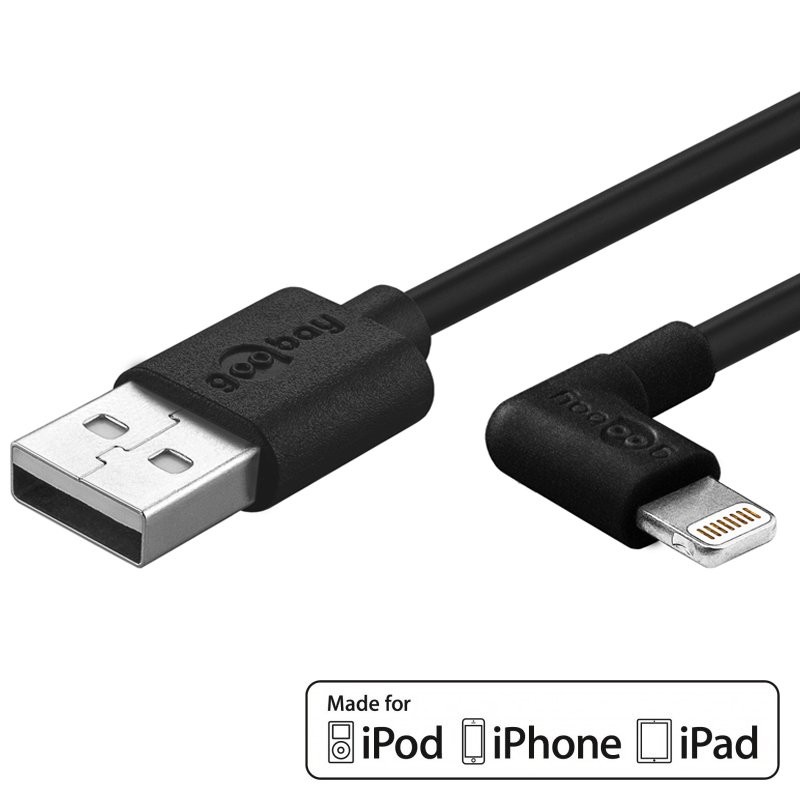 Apple Lightning USB Sync- & Ladekabel schwarz mit 90 Grad Stecker