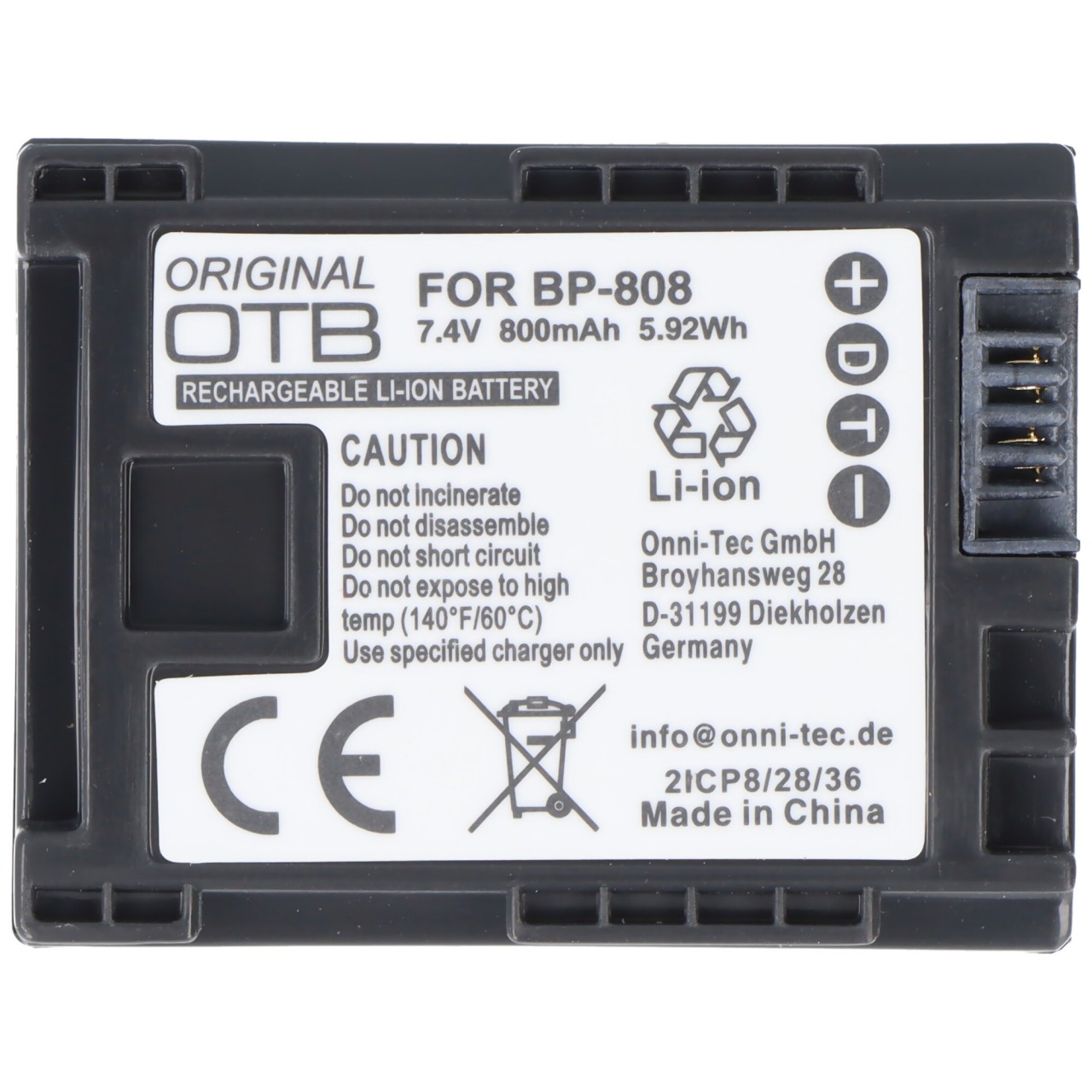 AccuCell Akku passend für Canon BP-808 mit Restminutenanzeige