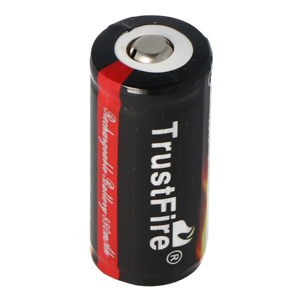 Trustfire 16340 Li-ion Akku 880mAh 3,6V - 3,7V PCB geschützt 36x16,4mm ACHTUNG: Lila Schutzfolie vor Gebrauch entfernen!