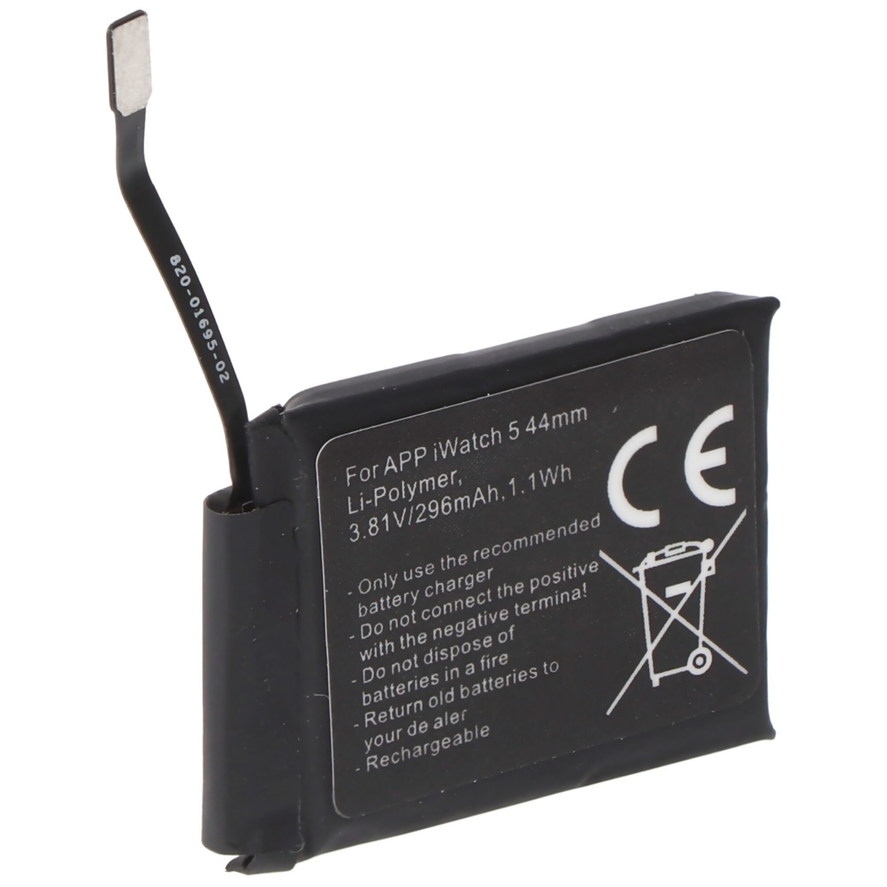 Akku nur passend für Apple Watch 5 44mm, A2181, A2157, Li-Polymer, 3,81V, 296mAh, 1,1Wh, built-in, ohne Werkzeug