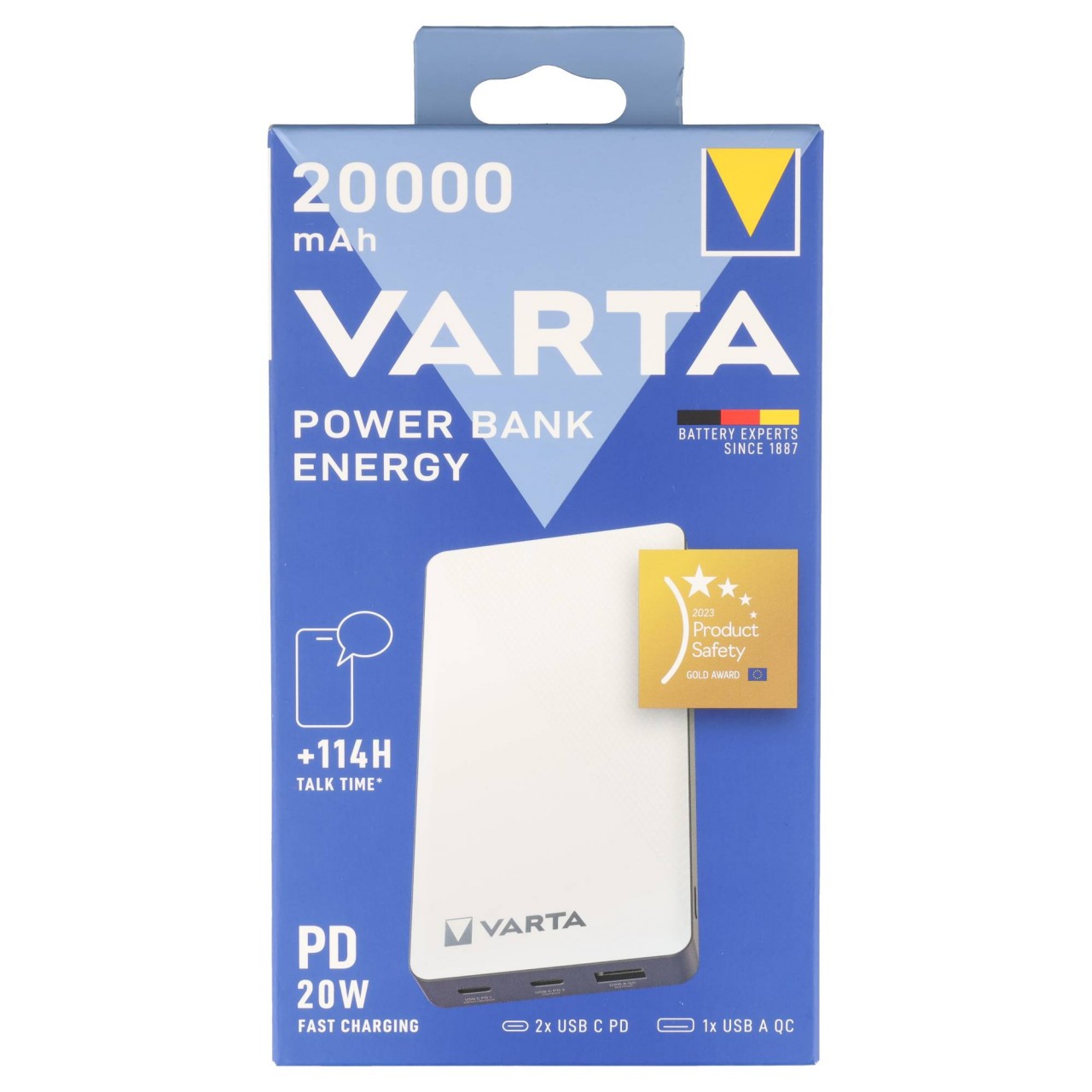 Varta Akku Powerbank, 5V/20.000mAh, Energy, weiss 2xUSB-A/Micro-B/-C