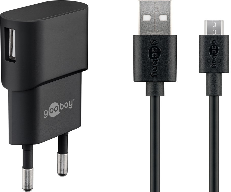 Goobay Micro USB-Ladeset 1 A - Netzteil mit Micro USB Kabel 1m (Schwarz)
