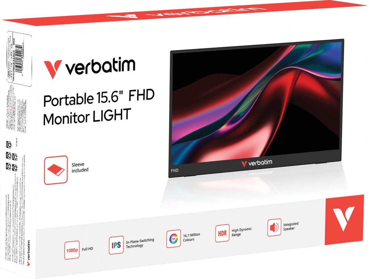 Verbatim Portable Monitor LIGHT, 15.6'' (39.62cm), LCD, Full HD USB C, HDMI, IPS, 16:9, NON-Touchscreen, Retail