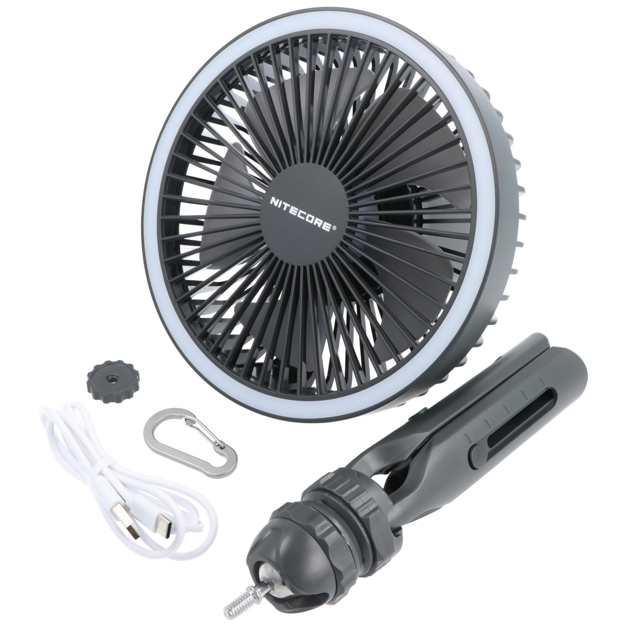 Nitecore Ventilator NEF10, Akku-Ventilator, mit LED-Leuchtring und Powerbankfunktion, inkl. 360° Dreibein