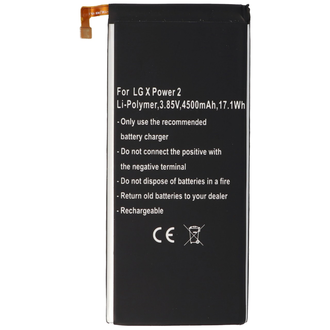 Akku passend für LG X Power 2, Li-Polymer, 3,8V, 4500mAh, 17,1Wh, built-in, ohne Werkzeug