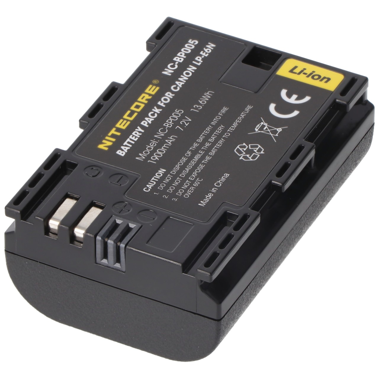 Nitecore LP-E6N Kamera Akku für Canon LP-E6N, NC-BP005, passend für EOS 6D Mark II, EOS 5DS, EOS 6D, 7,2V, 1900mAh