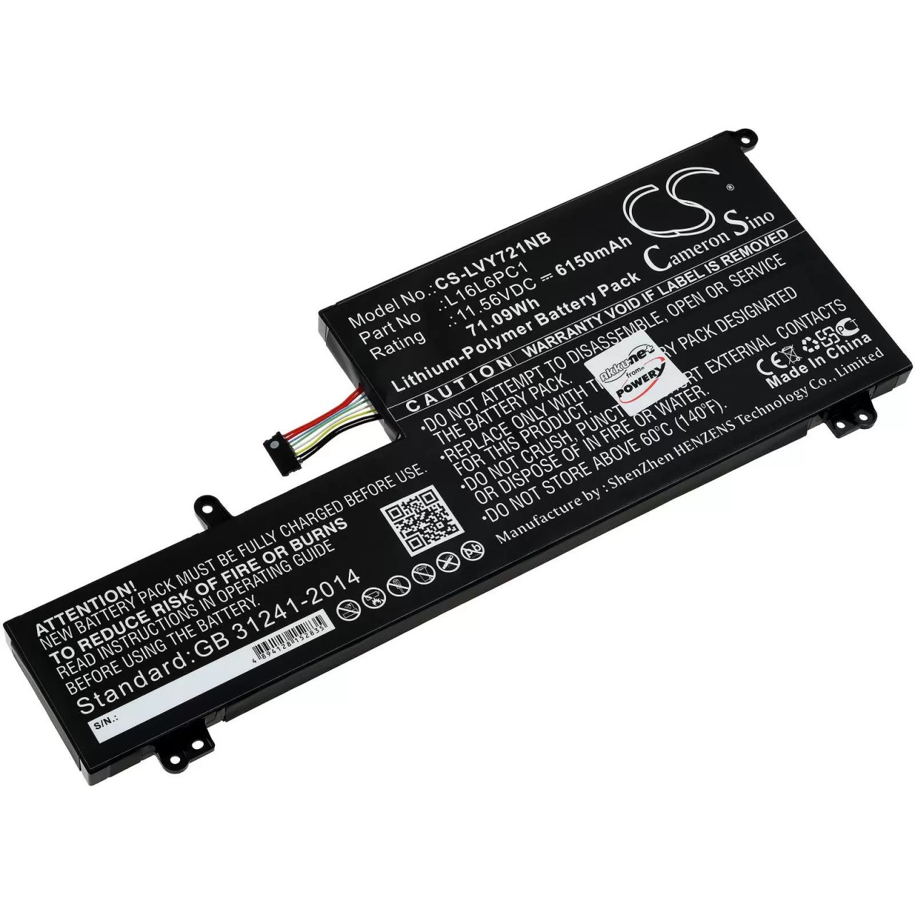 Akku passend für Laptop Lenovo Yoga 720-15ikb 80x7, 720-15ikb 80x700brge, Typ L16L6PC1 u.a. - 11,56V - 6150 mAh