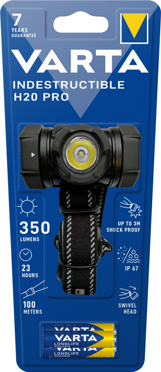 Varta LED Taschenlampe Indestructible, H20 Pro 350lm, inkl. 3x Batterie Alkaline AAA, Retail Blister