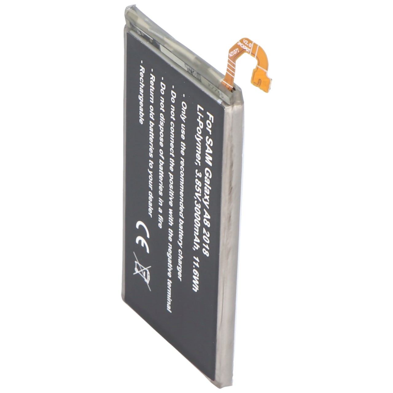 Akku passend für Samsung Galaxy A8 2018, Li-Polymer, 3,8V, 3050mAh, 11,6Wh, built-in, ohne Werkzeug