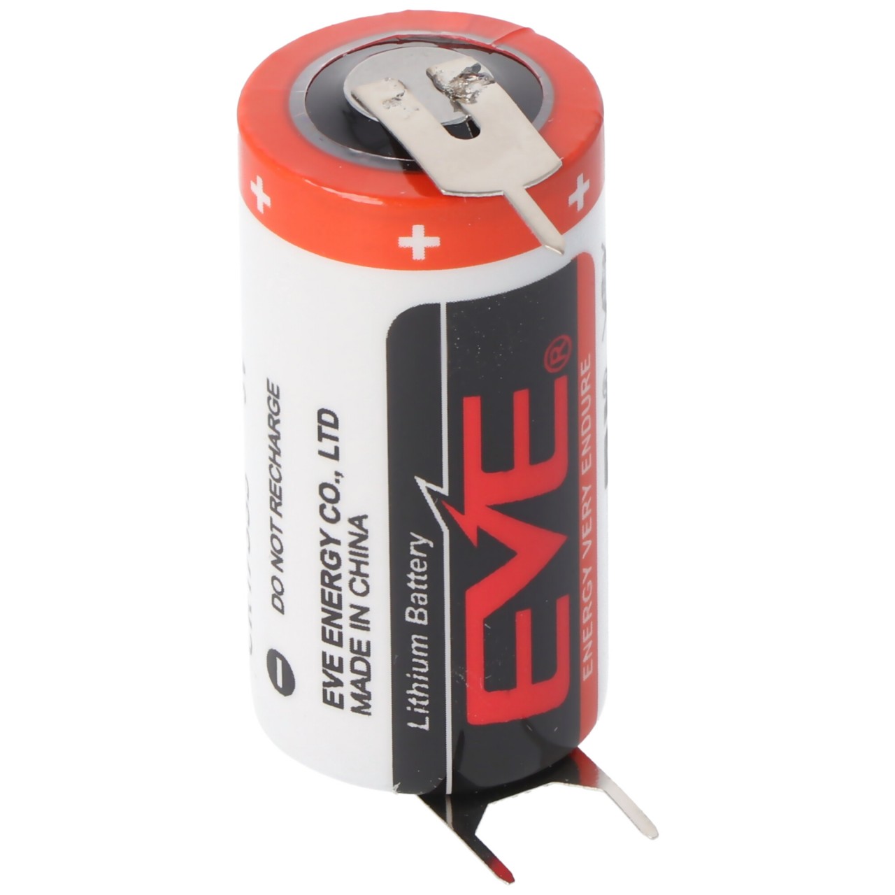 E.V.E CR17335 Batterie Baugröße 2/3A mit 3 Volt Spannung und 1550mAh Kapazität, Abmessungen 33,5 x 17mm, mit Printkontakten +/-- 7,6mm Rastermaß