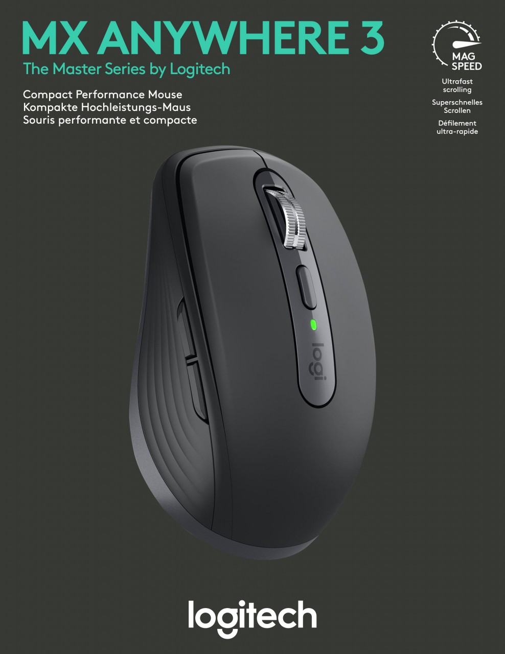 Logitech Maus MX Anywhere 3, Wireless, Unifying, Bluetooth, grafit Laser, 200-4000 dpi, 6 Tasten, Akku, Retail