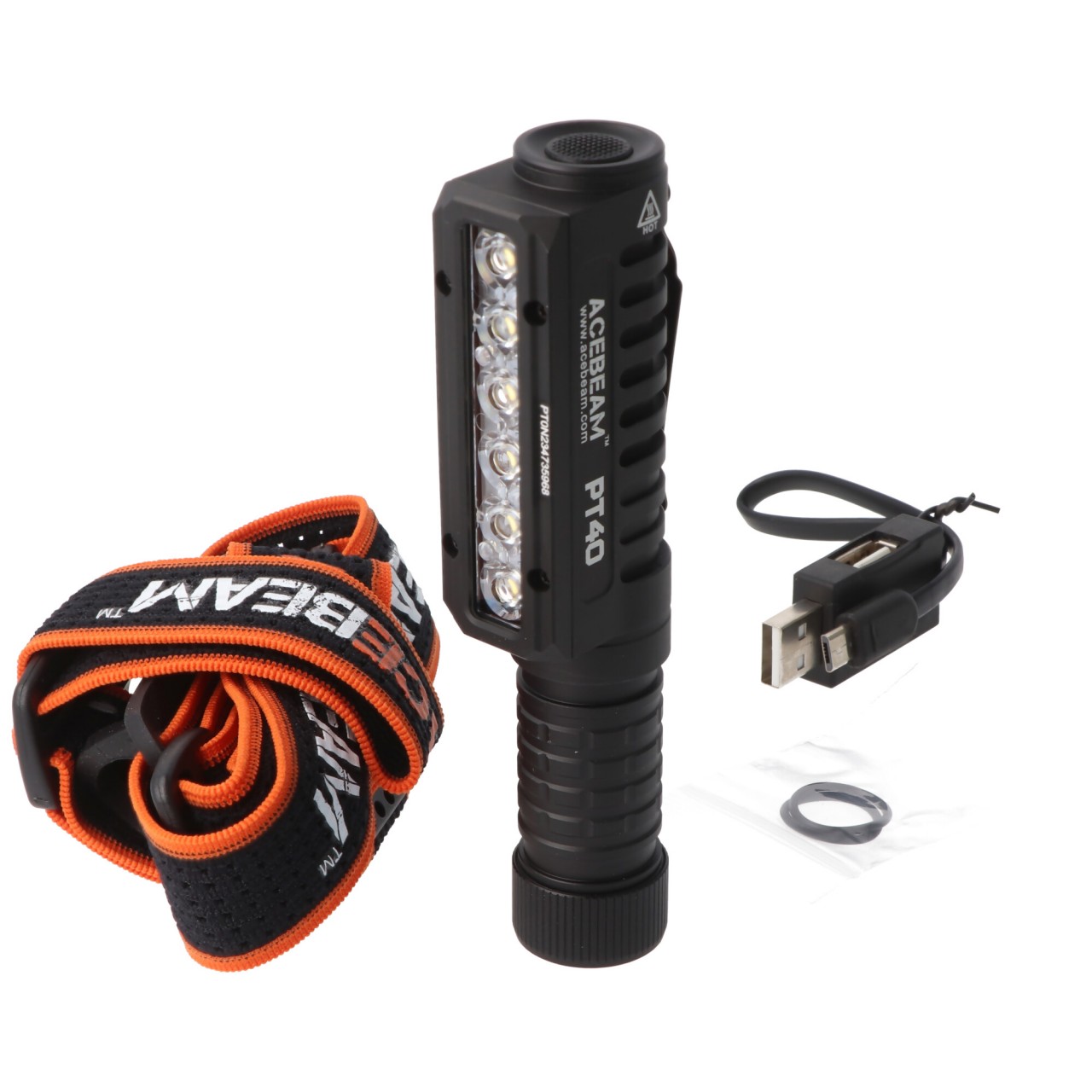 AceBeam PT40 Stirnlampe, Samsung LH351D LED, 3.000 Lumen, inklusive 18650 Akku mit USB-C-Ladebuchse