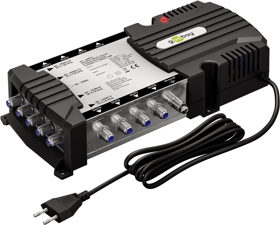 Goobay Sat-Multischalter 5 Eingänge/8 Ausgänge - Verteiler für max. 8 Teilnehmer von einem Satelliten