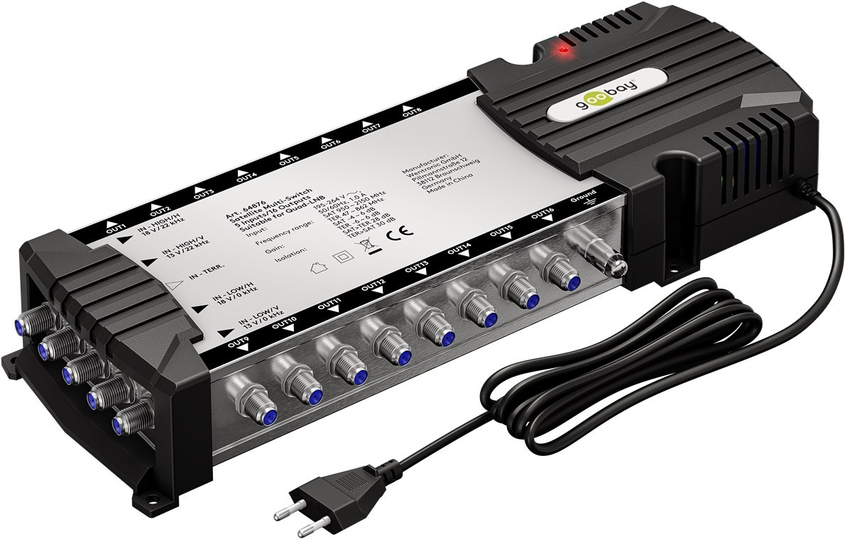 Goobay Sat-Multischalter 5 Eingänge/16 Ausgänge - Verteiler für max. 16 Teilnehmer von einem Satelliten
