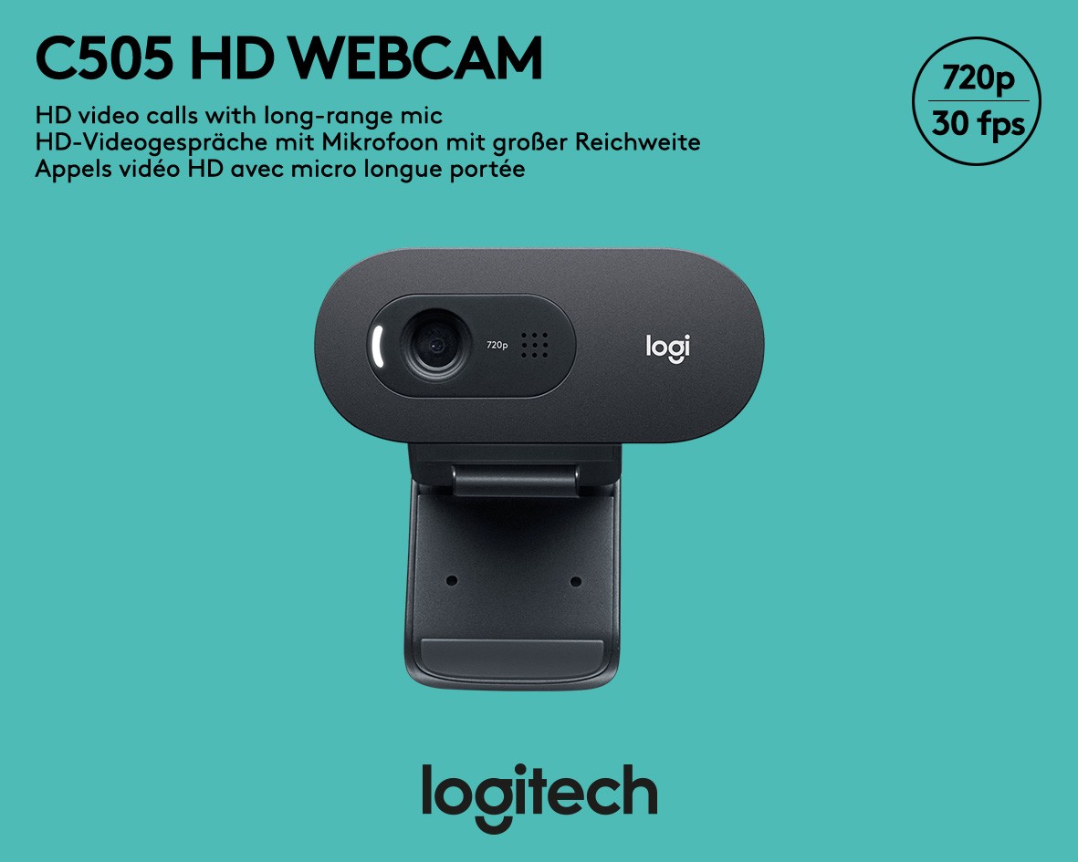 Logitech Webcam C505, HD 720p, schwarz 1280x720, 30 FPS, USB, Retail
