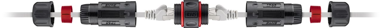 Outdoor (IP68) RJ45 Patchkabelkupplung/Netzwerkkabel Verbinder, CAT 6 staub- und wasserdicht, 2x RJ45-Buchse (8P8C)