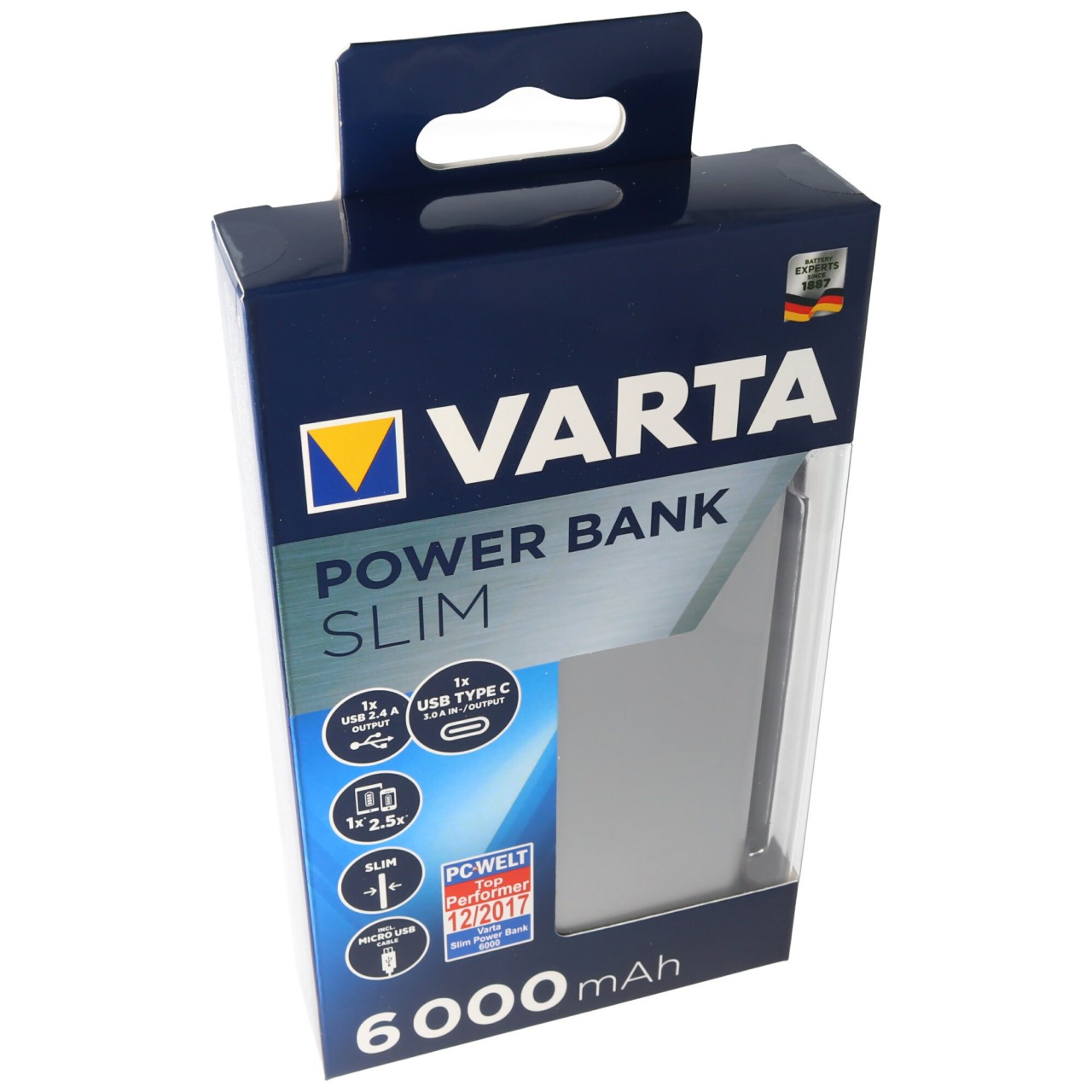 Varta Power Bank Slim silber 6000mAh, inklusive Micro USB-Ladekabel