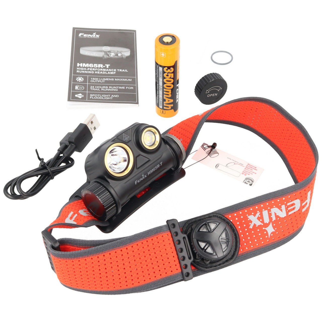Fenix HM65R-T Stirnlampe, wiederaufladbare LED Stirnleuchte mit max. 1300 Lumen, Ladung über USB-C, inklusive Fenix ARB-L18-3500 Akku