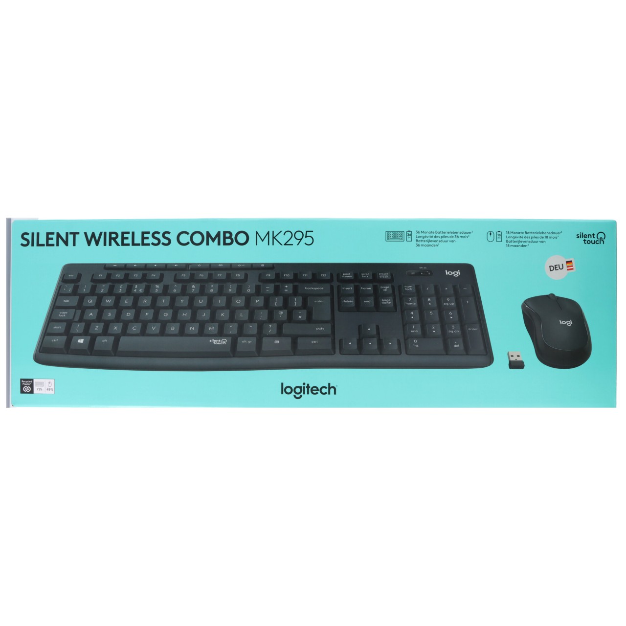 Logitech Tastatur/Maus Set MK295, Wireless, grafit Silent, DE, Optisch, 1000 dpi, Retail