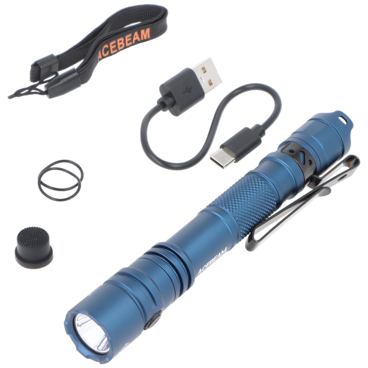 AceBeam TAC 2AA LED-Taschenlampe mit max. 1.400 Lumen und bis zu 304 Meter, blau, mit Akku